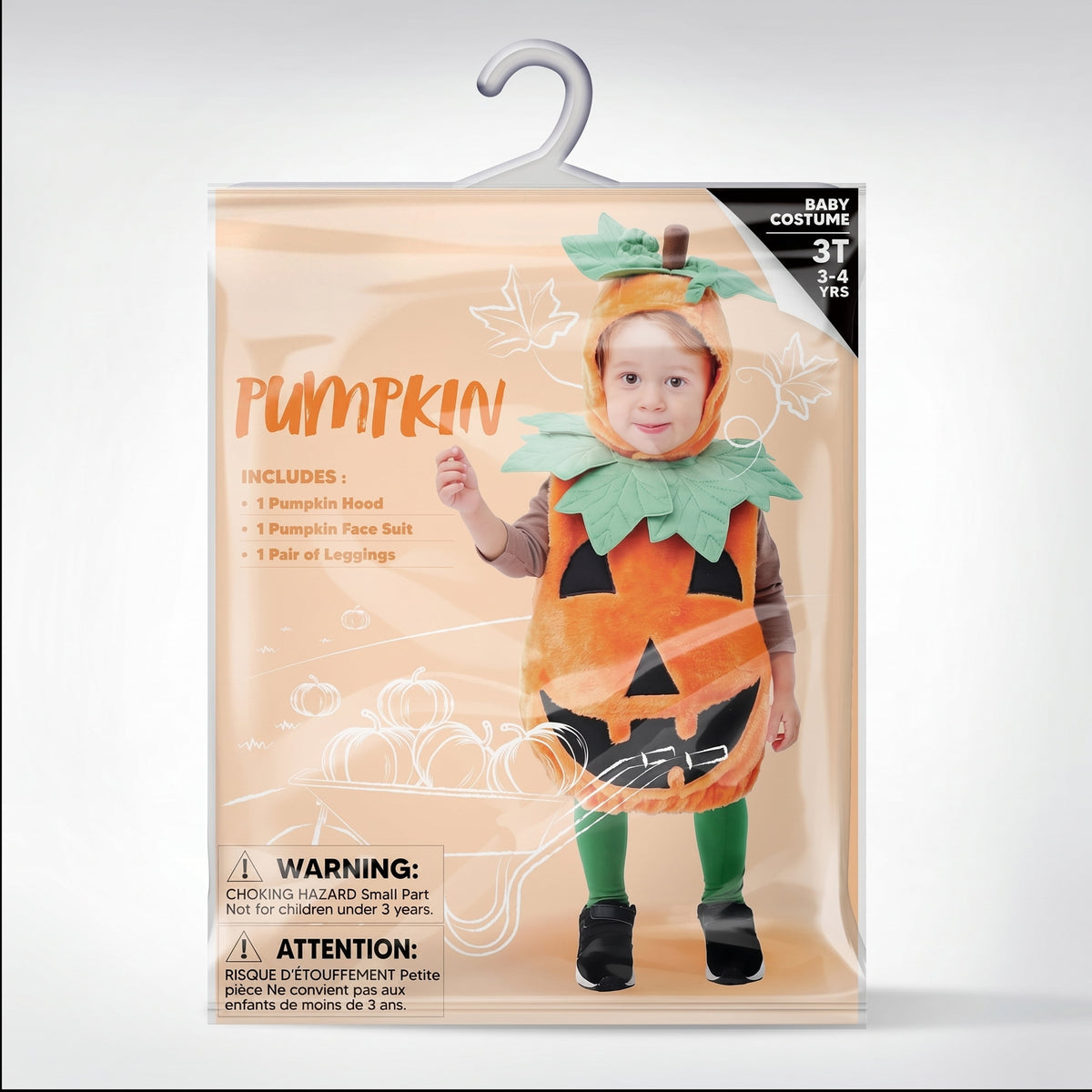 Halloween Pumpkin Costume for Infant, Pumpkin Costume with Plush Green Leaves, Halloween Party Dress up Costume 18-24 Months