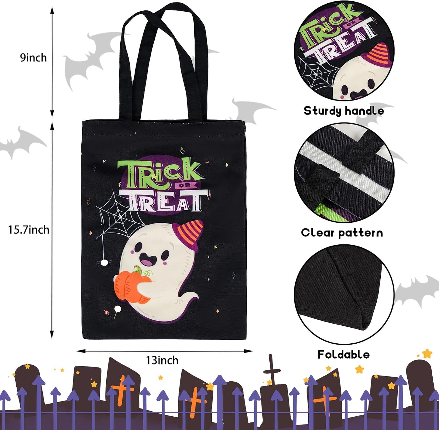 Halloween Trick or Treat Tote Bag 15.7"