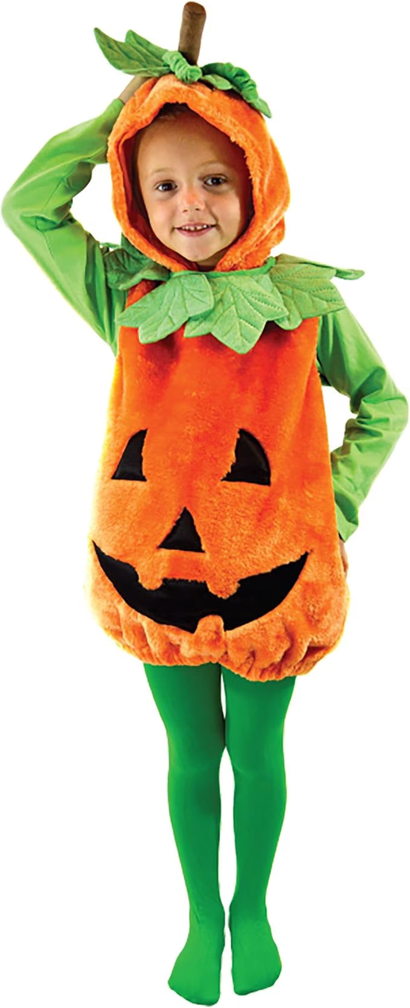 Halloween Pumpkin Costume for Infant, Pumpkin Costume with Plush Green Leaves, Halloween Party Dress up Costume 18-24 Months