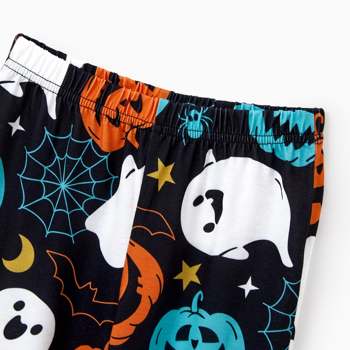 Halloween Pajamas Kids Girls Boys Family Matching Ghost and Pumpkin Allover Print Short Sleeve Top & Pants Pj Sets, Black, 6-7 Years