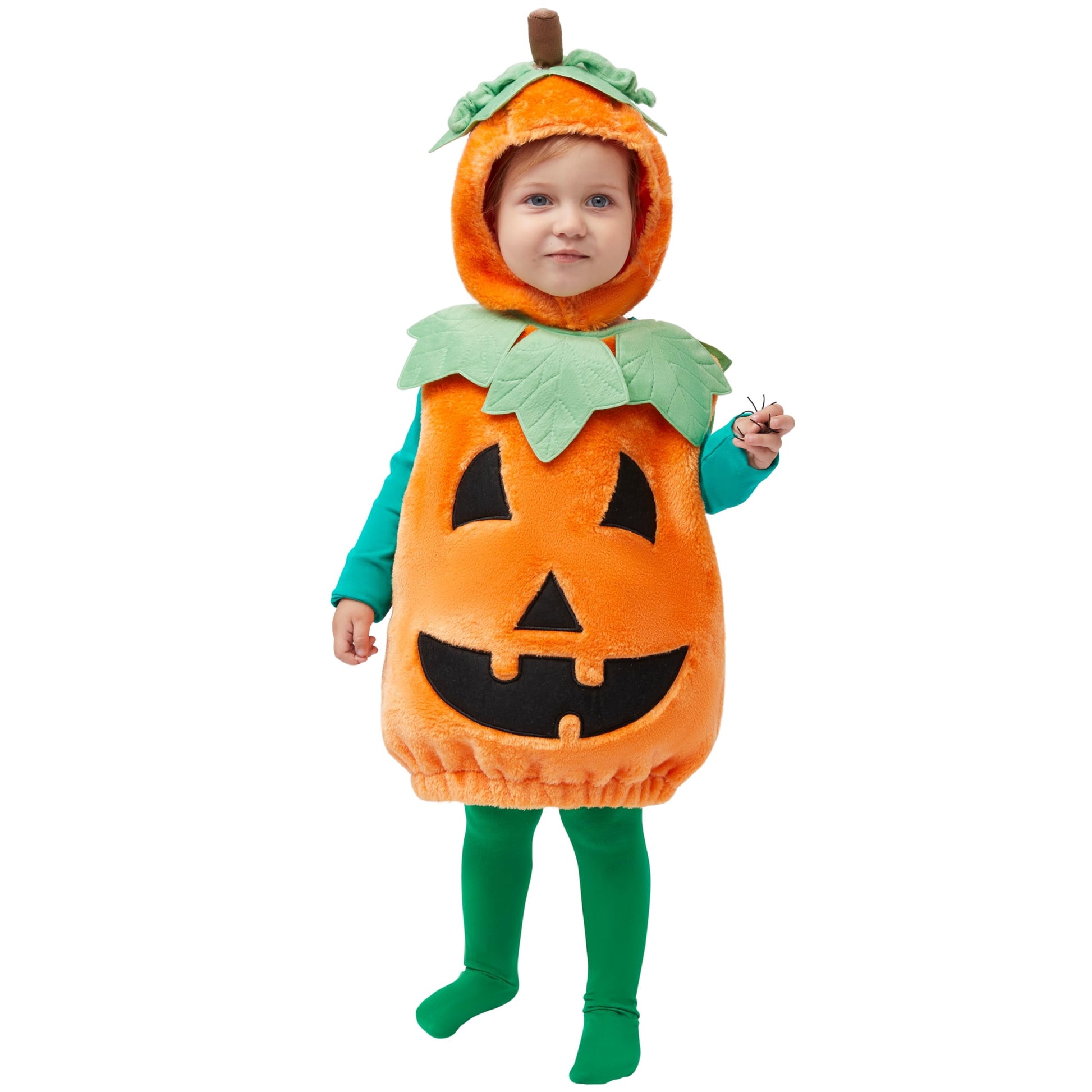 Halloween Pumpkin Costume for Infant, Pumpkin Costume with Plush Green Leaves, Halloween Party Dress up Costume 18-24 Months