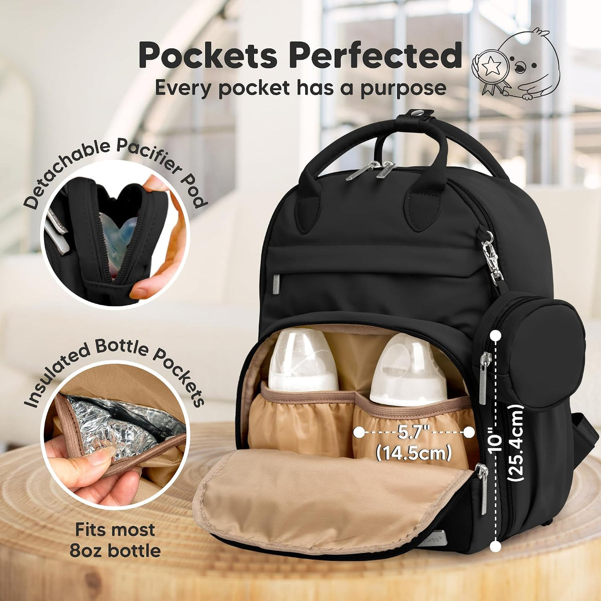Diaper Bag Backpack, Travel Diaper Back Packs (Trendy Black, J)