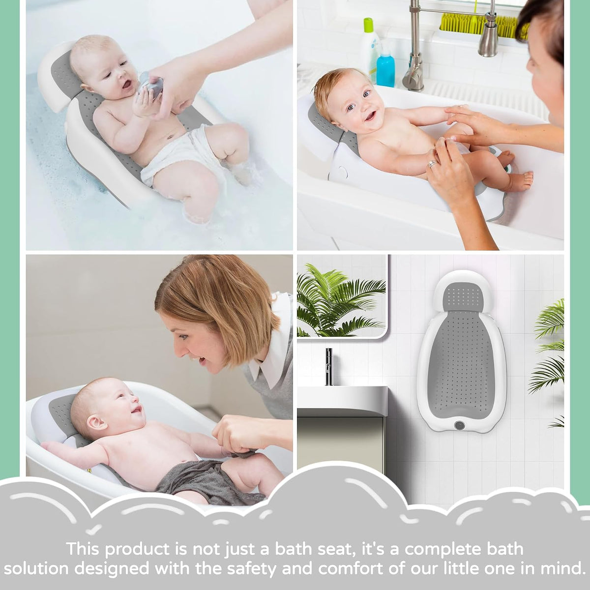 Baby Bath Support | Newborn Bathtub,Ideal for Babies Less than 6 Months Old with Thermometer Baby Bather, Baby Tubs for Baby Tubs for Newborn Essentials Must Haves-Baby Tub (Gray)