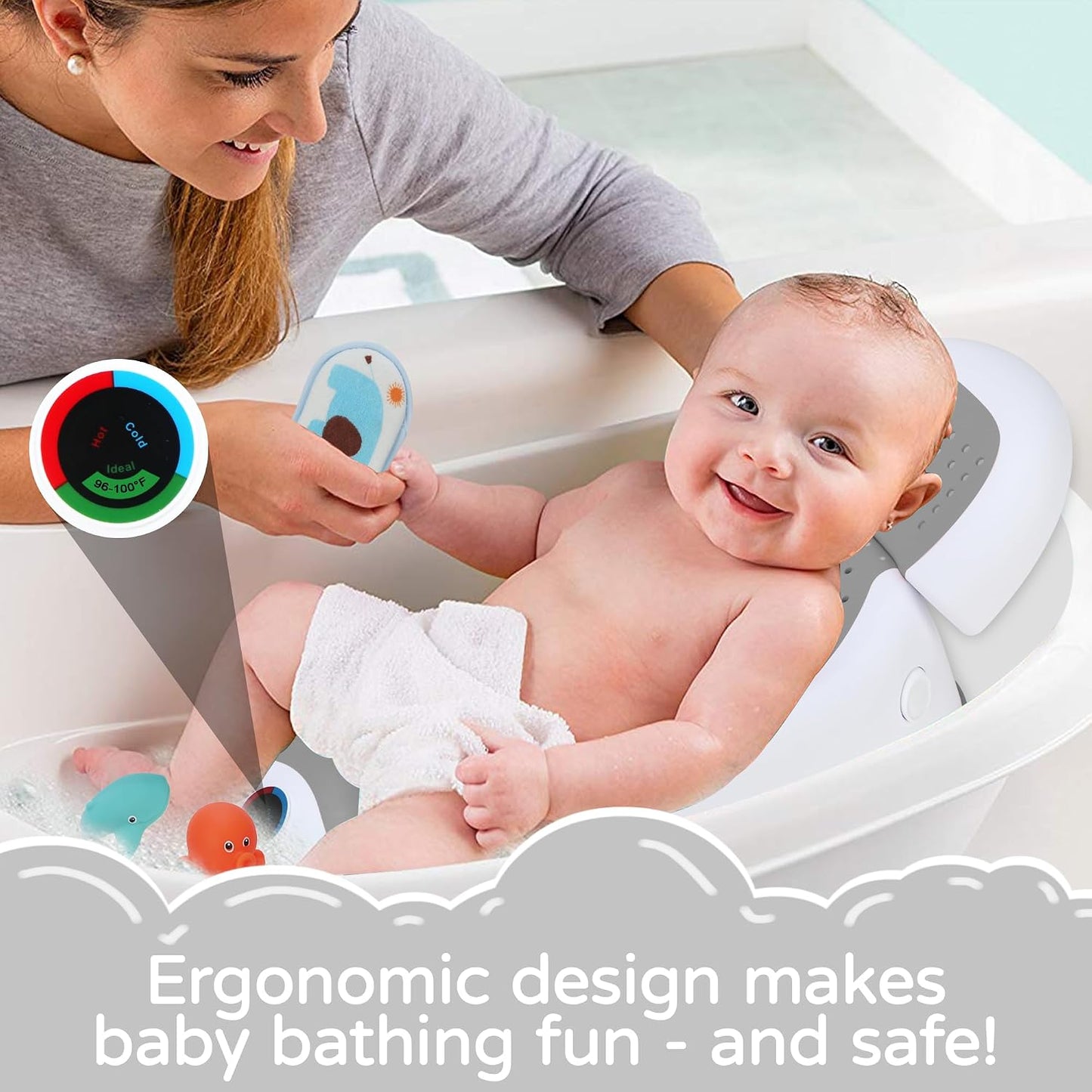Baby Bath Support | Newborn Bathtub,Ideal for Babies Less than 6 Months Old with Thermometer Baby Bather, Baby Tubs for Baby Tubs for Newborn Essentials Must Haves-Baby Tub (Gray)