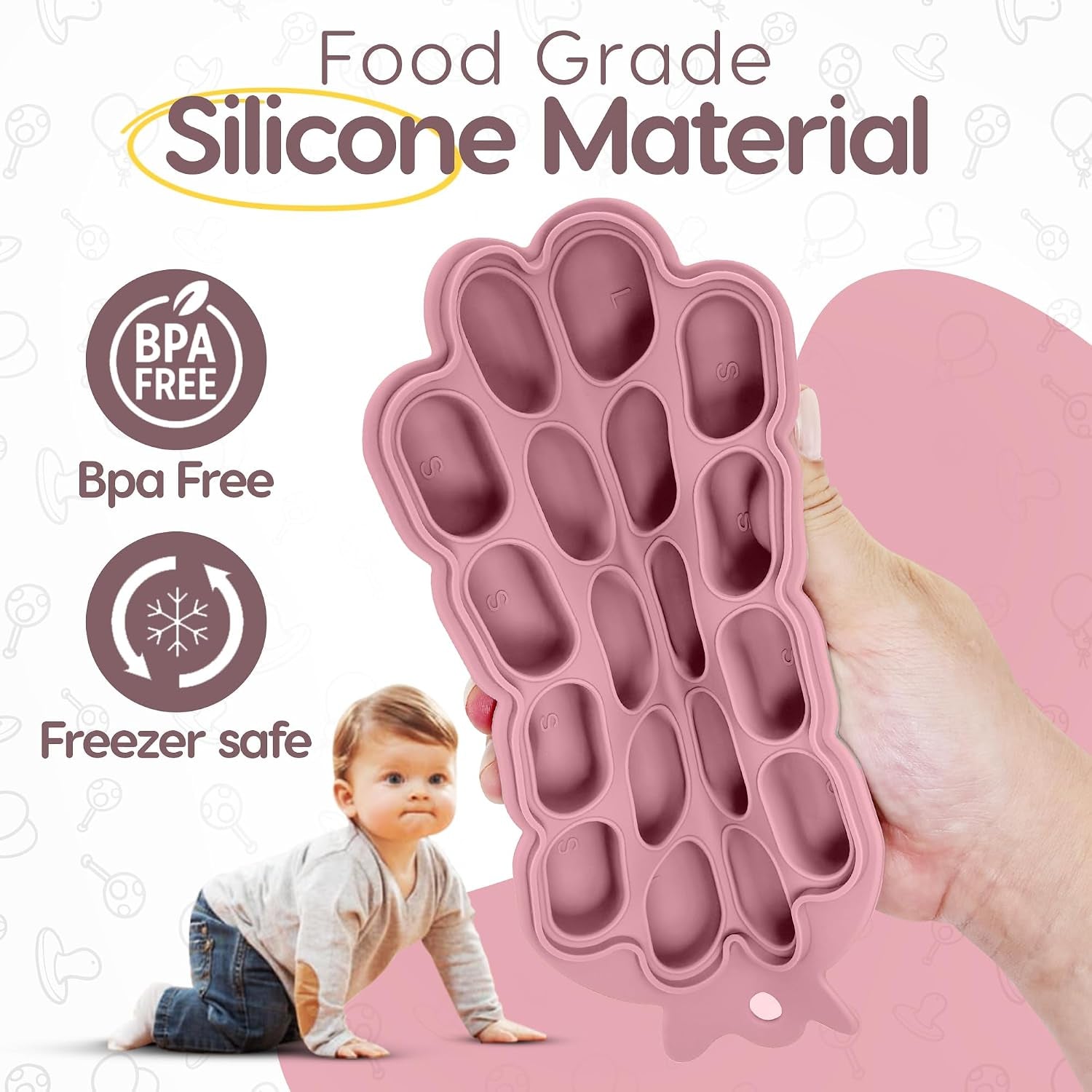 O’Doe Baby Food Freezer Trays | Bpa-Free, Food-Grade Silicone Freezer Molds with 2 Trays(18 Holes) | Silicone Freezer Trays with Lid and Baby Food Freezer Tray for Baby Food Storage Containers Freezer