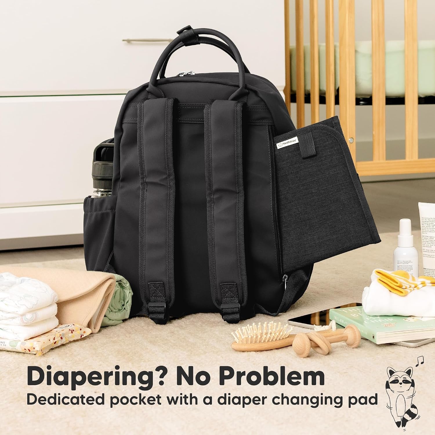 Diaper Bag Backpack, Travel Diaper Back Packs (Trendy Black, J)