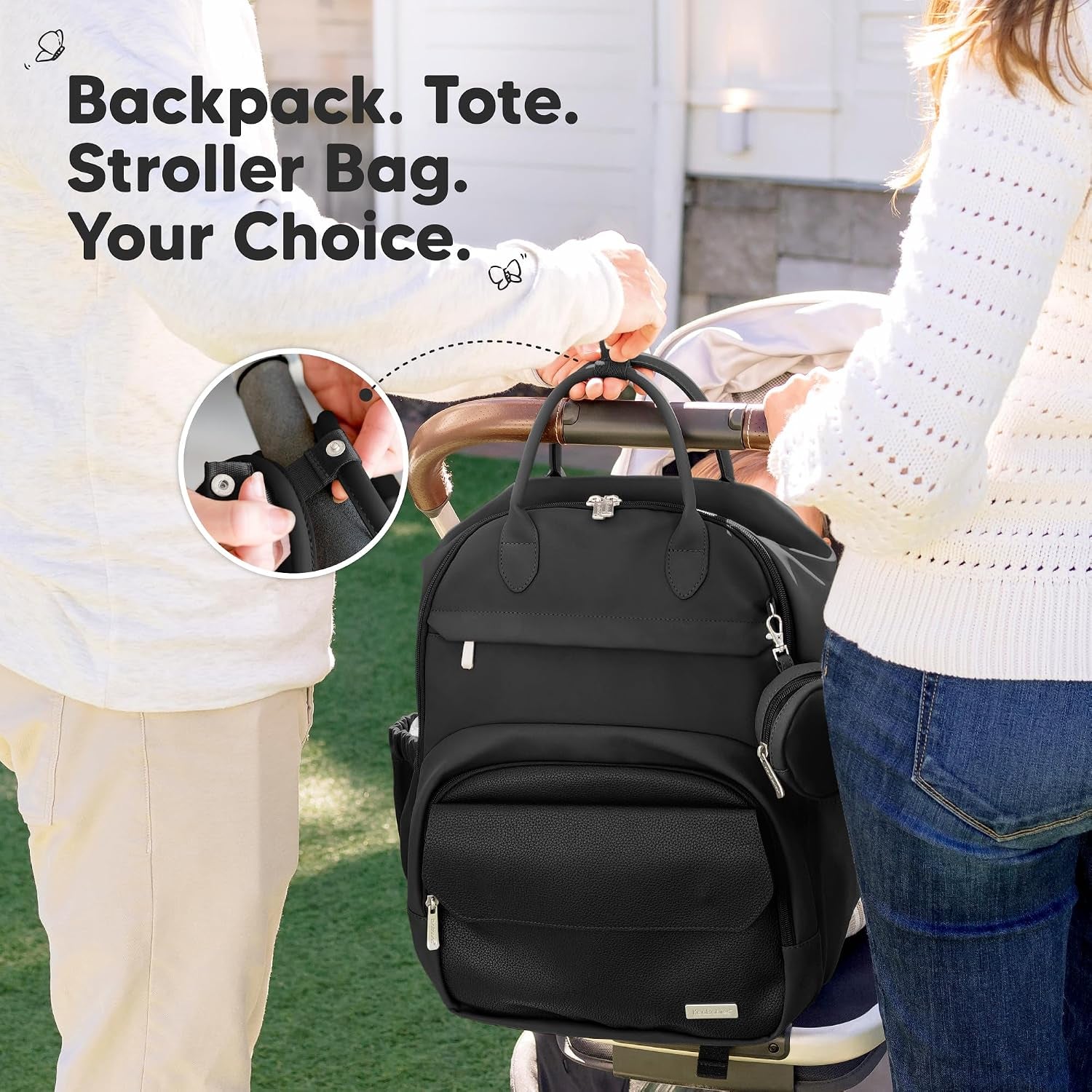 Diaper Bag Backpack, Travel Diaper Back Packs (Trendy Black, J)