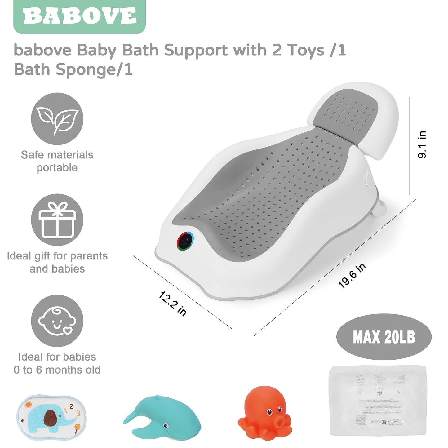 Baby Bath Support | Newborn Bathtub,Ideal for Babies Less than 6 Months Old with Thermometer Baby Bather, Baby Tubs for Baby Tubs for Newborn Essentials Must Haves-Baby Tub (Gray)