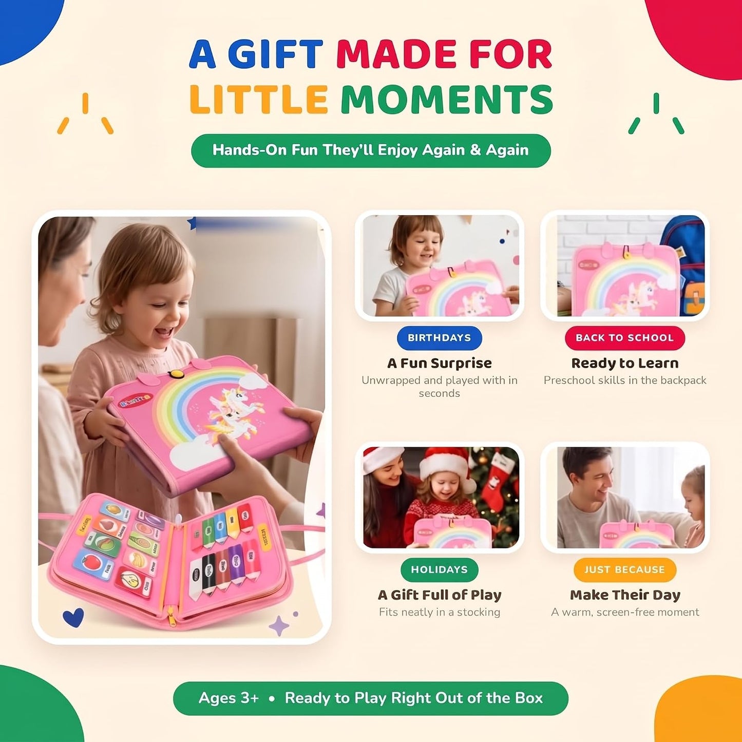 Montessori Busy Board, Toddler Activity Book, Learning Toys 3+