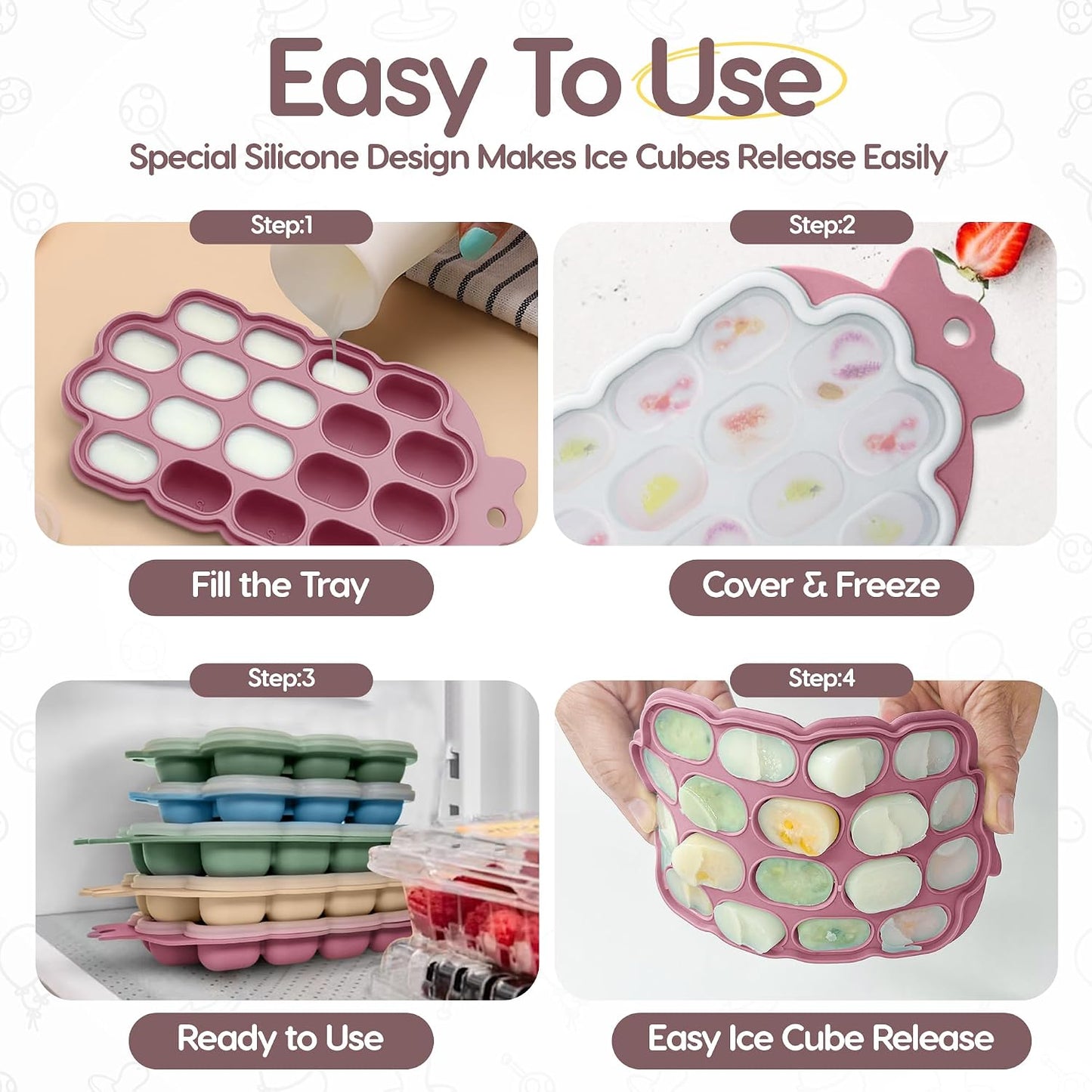 O’Doe Baby Food Freezer Trays | Bpa-Free, Food-Grade Silicone Freezer Molds with 2 Trays(18 Holes) | Silicone Freezer Trays with Lid and Baby Food Freezer Tray for Baby Food Storage Containers Freezer