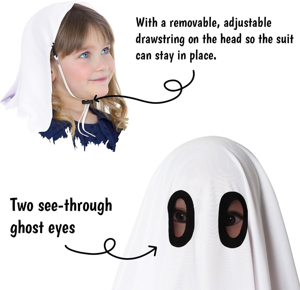 Ghost Costume for Kids, Toddler Ghost Costume with Pumpkin Bag